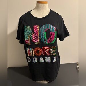 Zara Trafaluc T Shirt with Shiny Sequins - "NO MORE DRAMA"